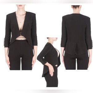 JOSEPH RIBKOFF OPEN FRONT BOLERO JACKET BLACK Sz 12 3/4 sleeve satin button